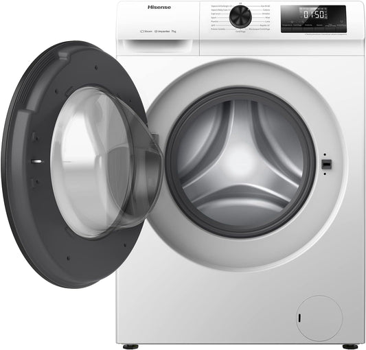 Hisense WFQE7012EVM – Lavadora Slim de carga frontal, 7 kg, clase A, 1200 rpm, vapor, motor inverter