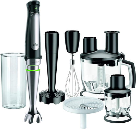 Braun Multiquick 7 MQ7087X – Batidora de mano con procesador de alimentos 1,5L, disco para patatas, varilla, pasapurés, picadora 350ml, 1000W y 6 accesorios