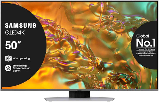 Samsung TV QE50Q80DATXZT QLED 4K Smart TV 50″ Processore NQ4 AI Gen2, Simple Chamfer, DVBT-2, Q-Symphony & Dolby Atmos, Integrato con Alexa e Bixby,compatibile con Google Assistant,Eclipse Silver 2024