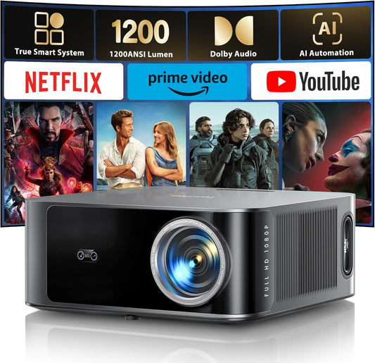 Proiettore 4k【Netflix Ufficiale1200 ANSI36W Dolby Audio】Wifi 6 e Bluetooth Bidirezionale proiettore,AI AutofocusEvita Ostacoli Proiettere TV, videoproiettore Toptro X9 per PS5OutdoorHome Theater