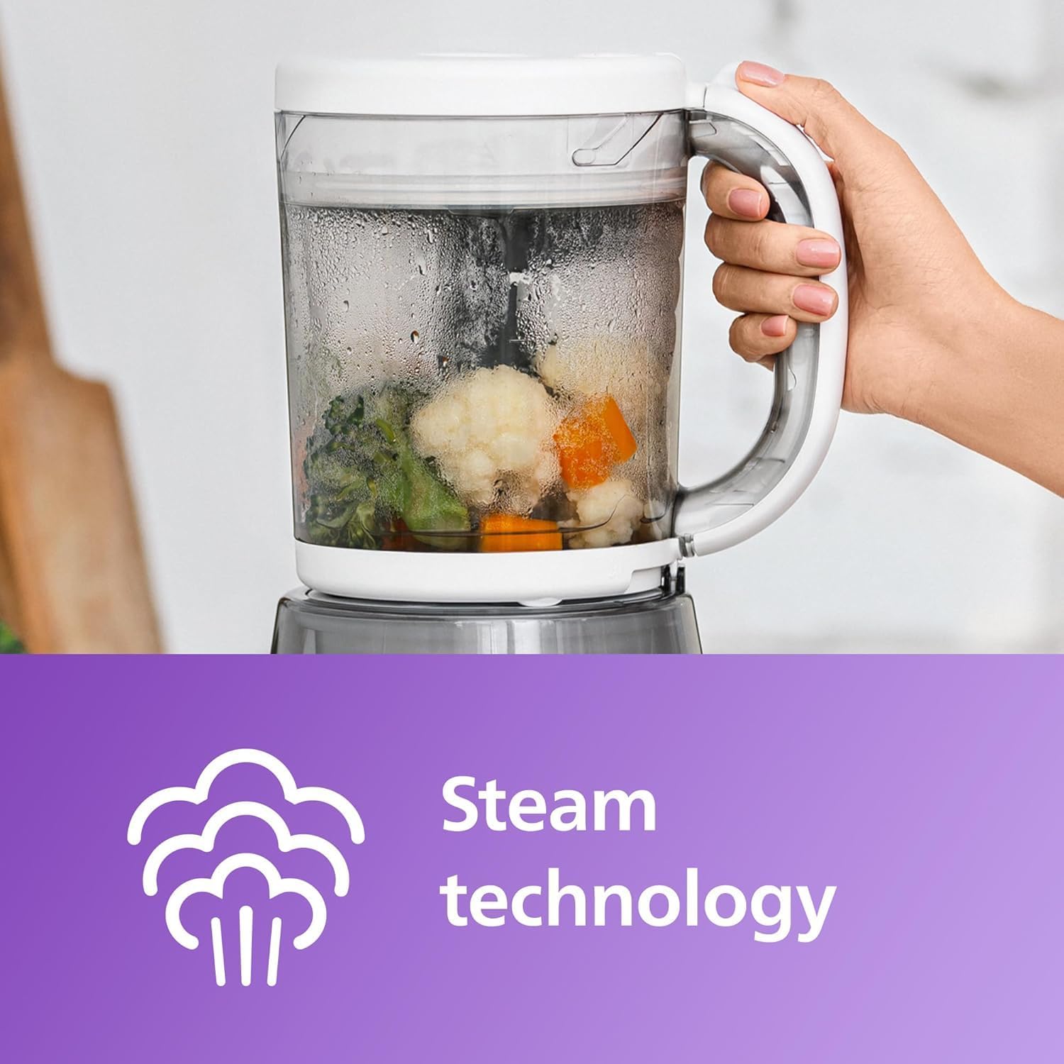 B07FN4CL35– Philips Avent SCF883/01 EasyPappa Plus 4 in 1 Cuocipappa Multifunzione, Cuoci a Vapore, Frulla, Scongela e Riscalda in un Recipiente, 1 litro, Bianco/Grigio