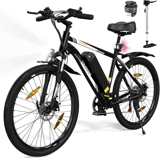 Bicicleta eléctrica 26" para adultos, motor brushless 250W, batería de litio 36V 8Ah, 7 velocidades, pantalla LCD