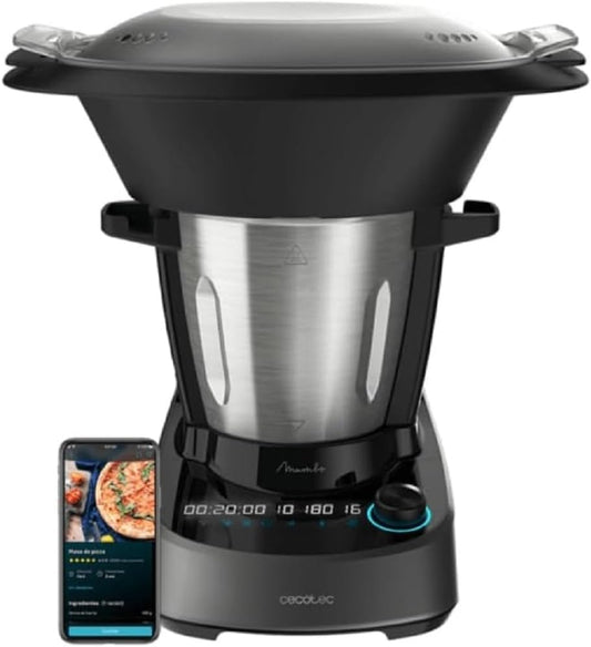 Cecotec Mambo 11090 – Robot de cocina multifunción, 1600 W, 37 funciones, App, báscula, jarra de acero inoxidable 3,3 L, recetario y accesorios