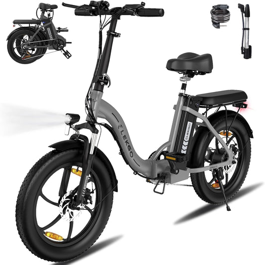 ELEKGO – Bicicleta eléctrica plegable 20x3.0, ruedas fat, motor 250W, batería extraíble 36V 12Ah, 7 velocidades, MTB urbana para adultos unisex