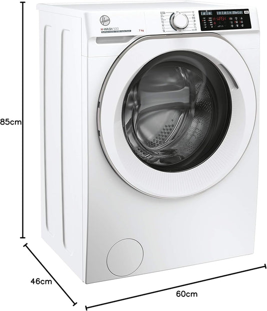 Hoover HW4 37AMC/1-S H-WASH 500 Lavatrice Smart 7 Kg, 1300 Giri, Wi-Fi + Bluetooth, Carica Frontale, Funzione Vapore, Motore Inverter, 60x45x85 cm, Bianco, Classe A